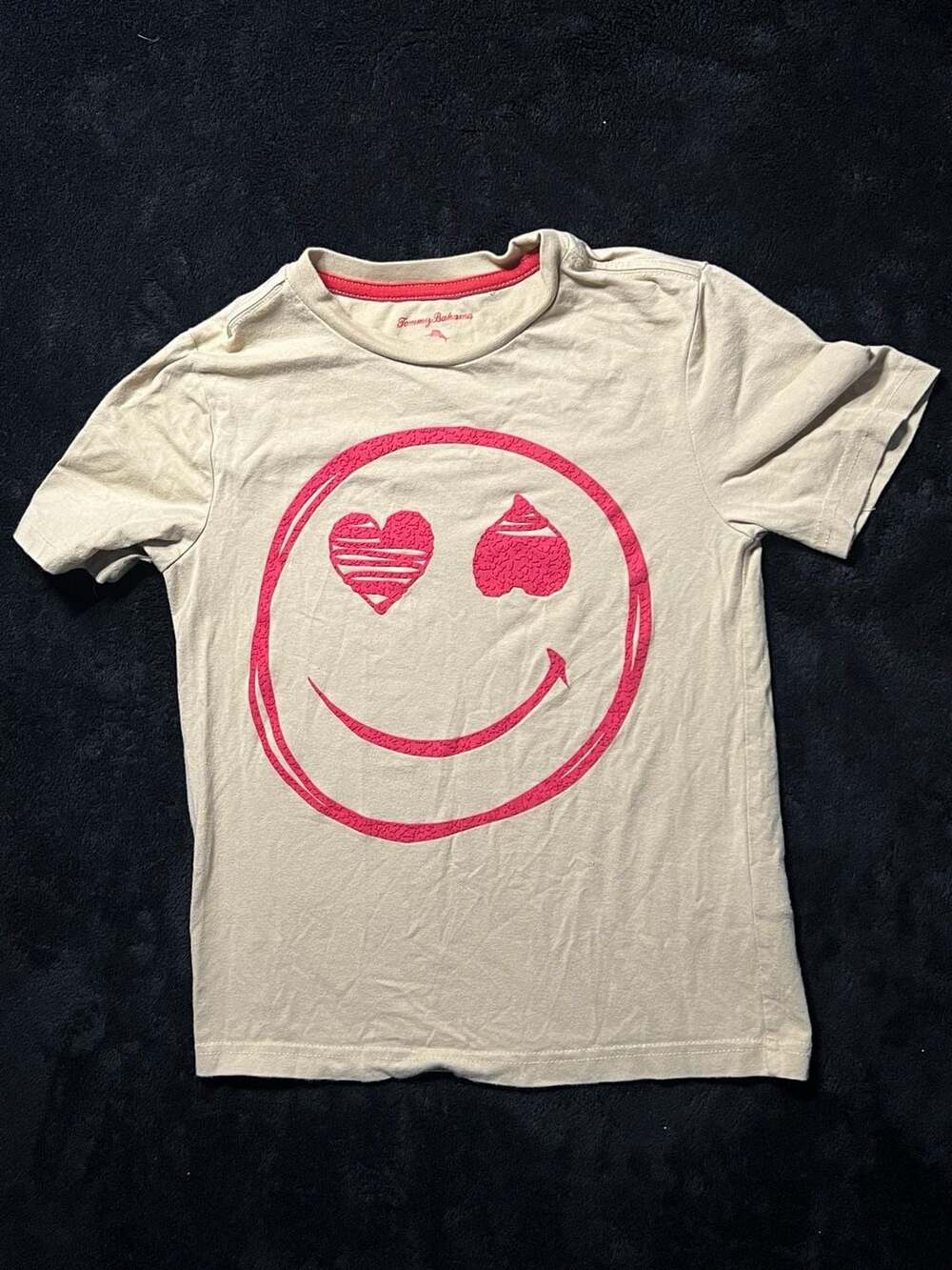 Tommy Bahama Graphic T-Shirt Size S(5/6) Heart Eyes Smiley Face